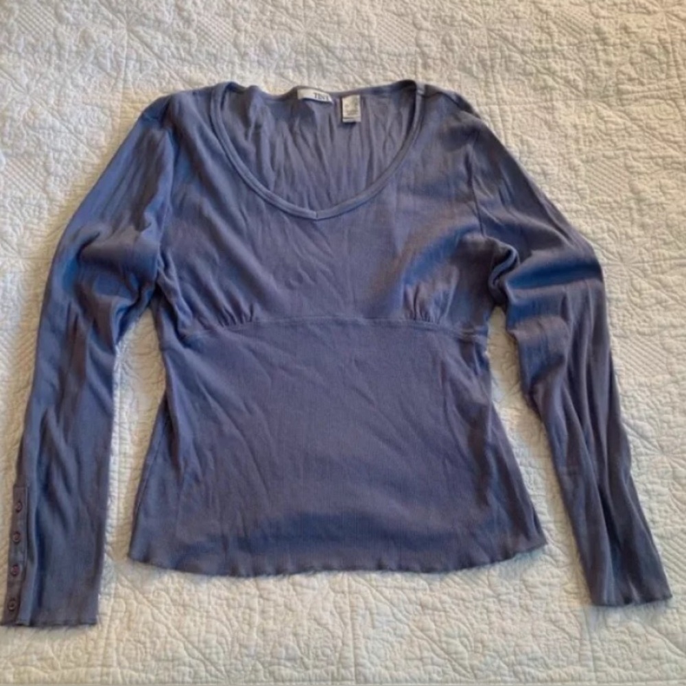 Tint Purple Scoop Neck Ribbed  Long Sleeve Top Size XL